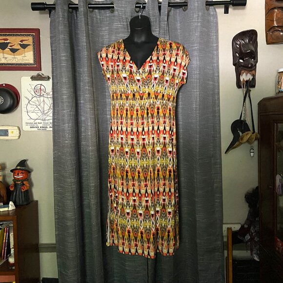 J. Jill Geometric Print Tribal Inspired Maxi Dress Size MEDIUM PETITE Soft Comfy - Picture 1 of 13